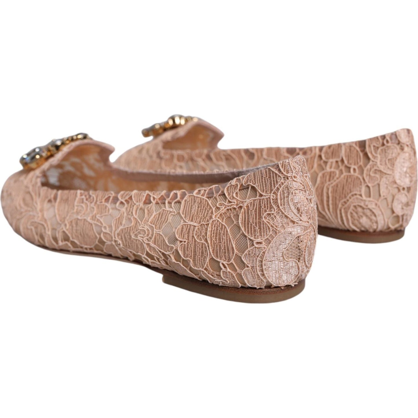 Dolce & Gabbana Beige Lace Crystal Ballet Flats Loafers Shoes Dolce & Gabbana