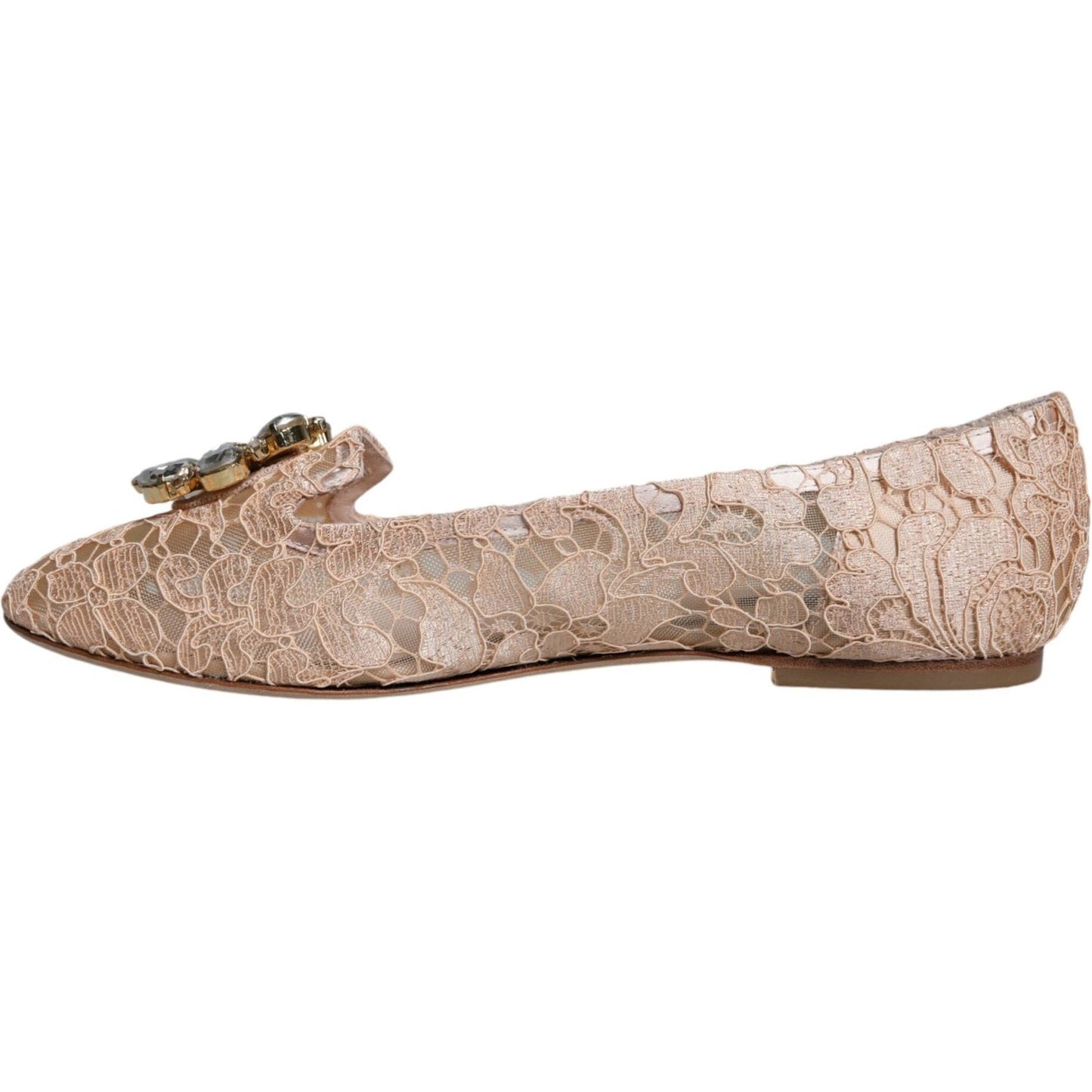 Dolce & Gabbana Beige Lace Crystal Ballet Flats Loafers Shoes Dolce & Gabbana