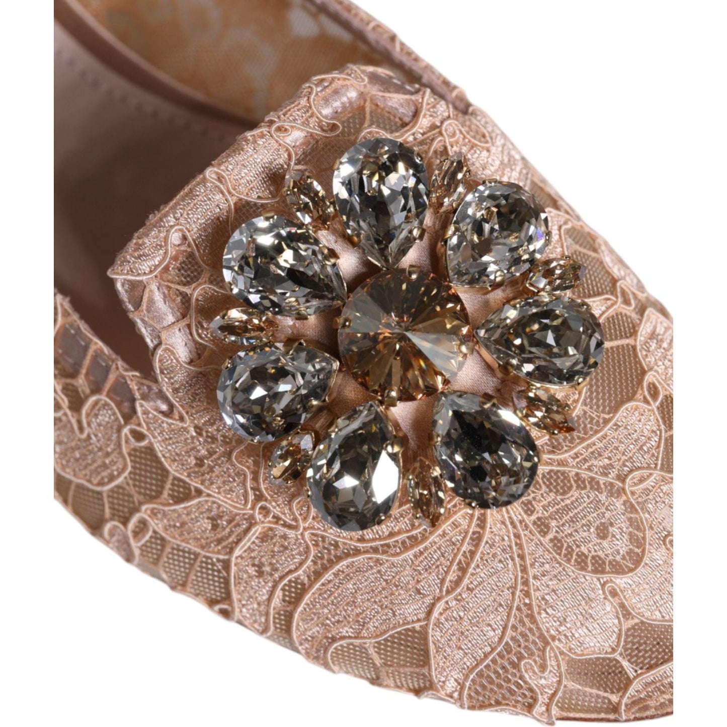 Dolce & Gabbana Beige Lace Crystal Ballet Flats Loafers Shoes Dolce & Gabbana