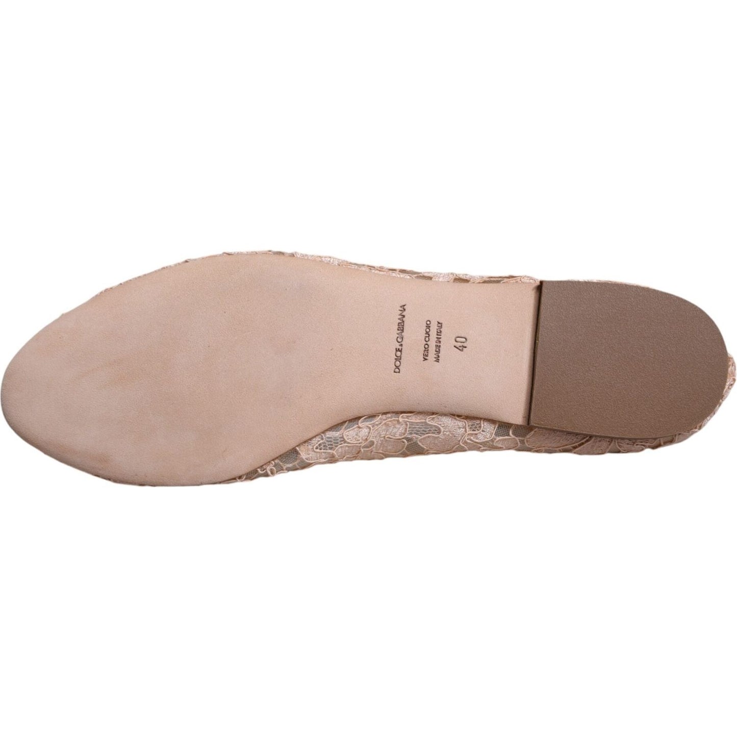 Dolce & Gabbana Beige Lace Crystal Ballet Flats Loafers Shoes Dolce & Gabbana