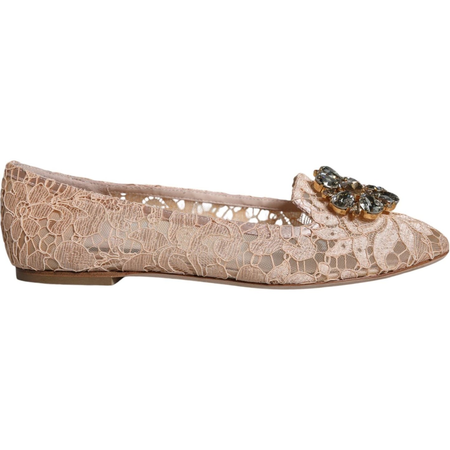 Dolce & Gabbana Beige Lace Crystal Ballet Flats Loafers Shoes Dolce & Gabbana