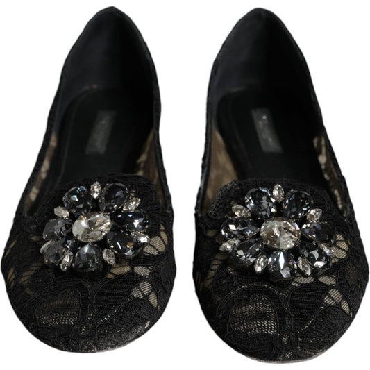 Dolce & Gabbana Black Lace Crystal Ballet Flats Loafer Shoes Dolce & Gabbana