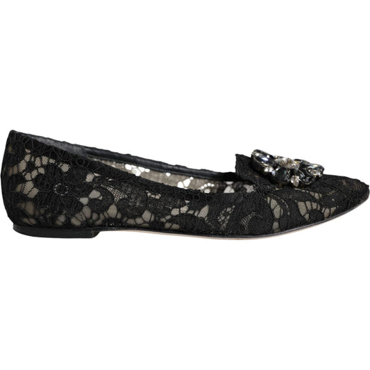 Dolce & Gabbana Black Lace Crystal Ballet Flats Loafer Shoes Dolce & Gabbana