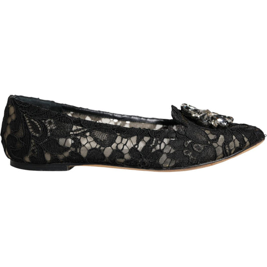 Dolce & Gabbana Black Lace Crystal Ballet Flats Loafer Shoes Dolce & Gabbana