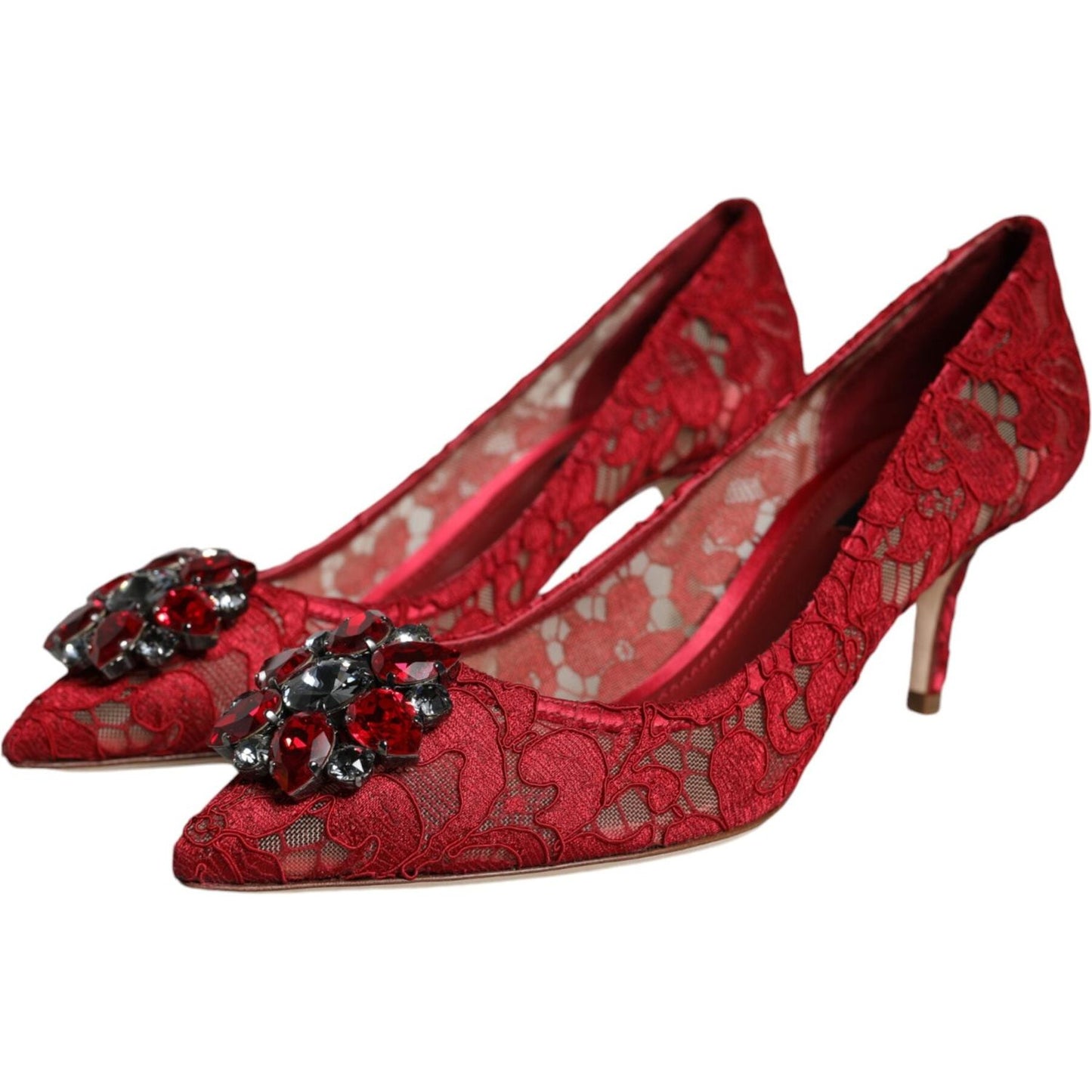 Dolce & Gabbana Red Taormina Lace Crystal Heels Pumps Shoes Dolce & Gabbana