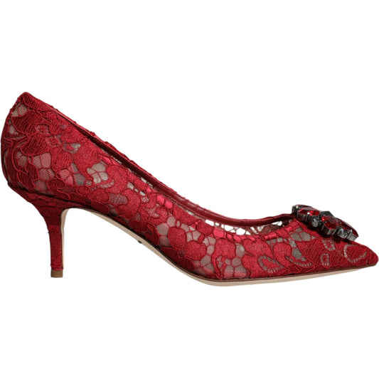 Dolce & Gabbana Red Taormina Lace Crystal Heels Pumps Shoes Dolce & Gabbana