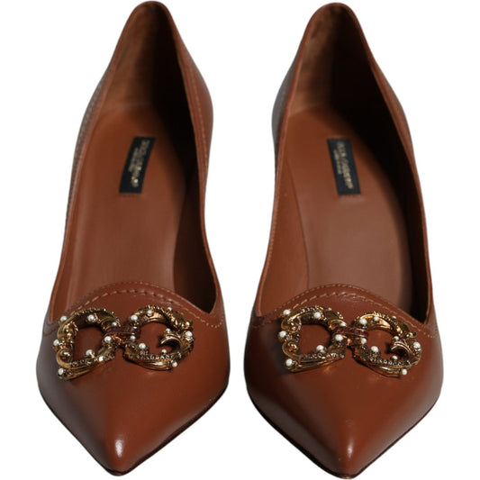 Dolce & Gabbana Brown Amore Calf Leather Heels Pumps Shoes Dolce & Gabbana