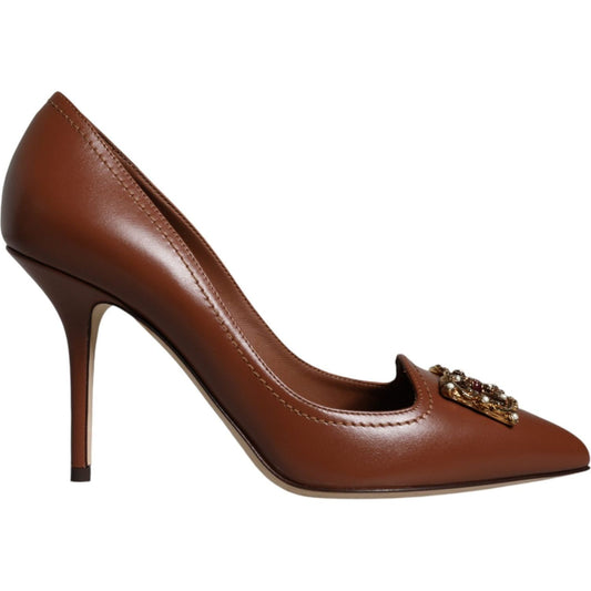 Dolce & Gabbana Brown Amore Calf Leather Heels Pumps Shoes Dolce & Gabbana