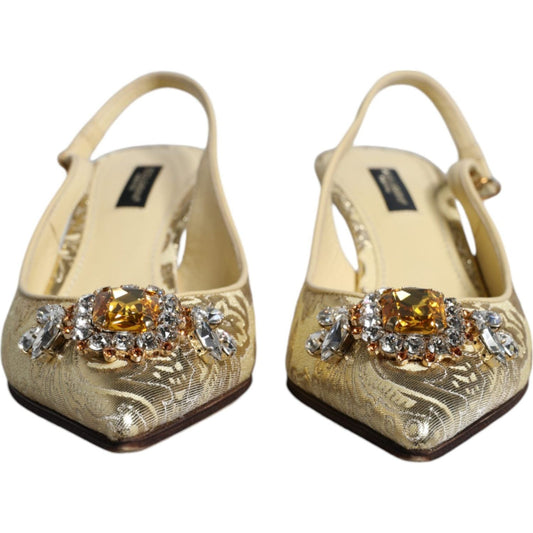 Dolce & Gabbana Gold Crystal Pumps Heels Slingbacks Shoes Dolce & Gabbana