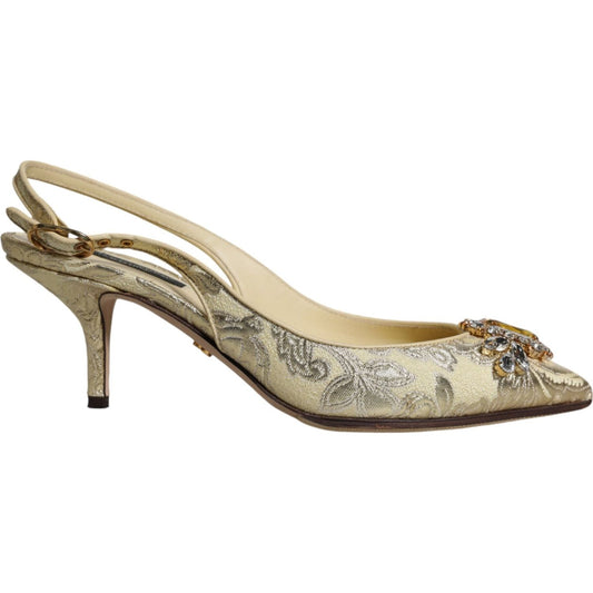 Dolce & Gabbana Gold Crystal Pumps Heels Slingbacks Shoes Dolce & Gabbana