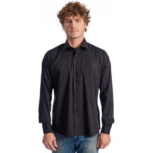 Baldinini Trend Black Cotton Men Shirt Baldinini Trend