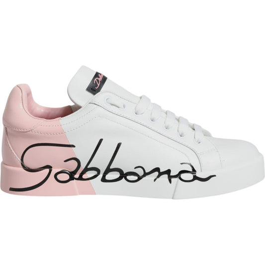 Dolce & Gabbana White Pink Portofino Low Top Sneakers Shoes Dolce & Gabbana