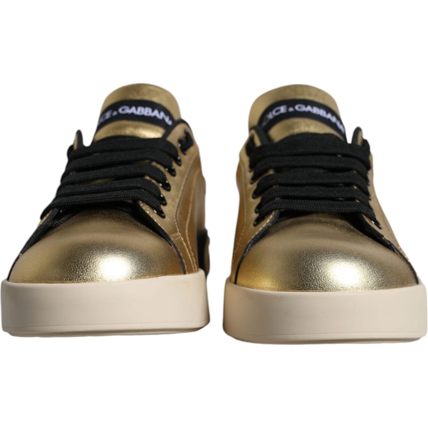 Dolce & Gabbana Gold Portofino Calf Leather Sneakers Shoes Dolce & Gabbana