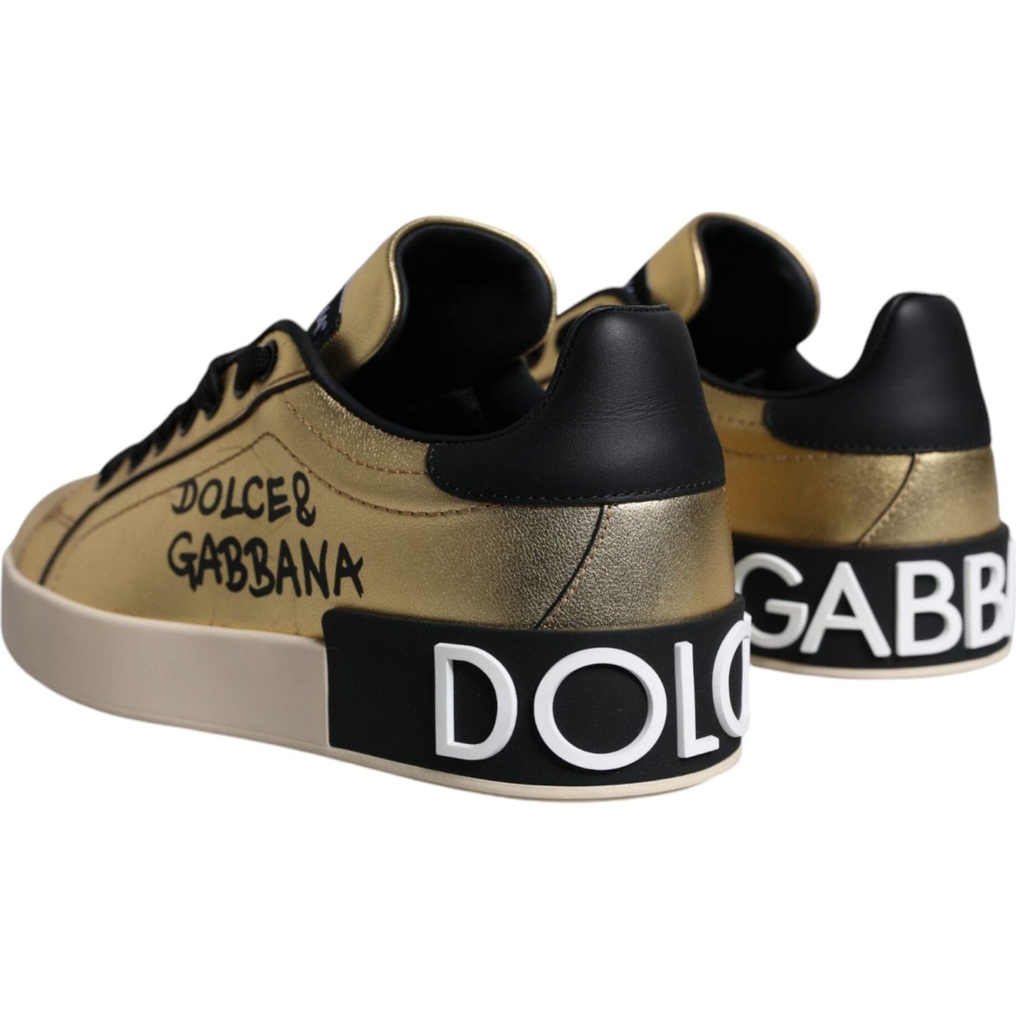 Dolce & Gabbana Gold Portofino Calf Leather Sneakers Shoes Dolce & Gabbana