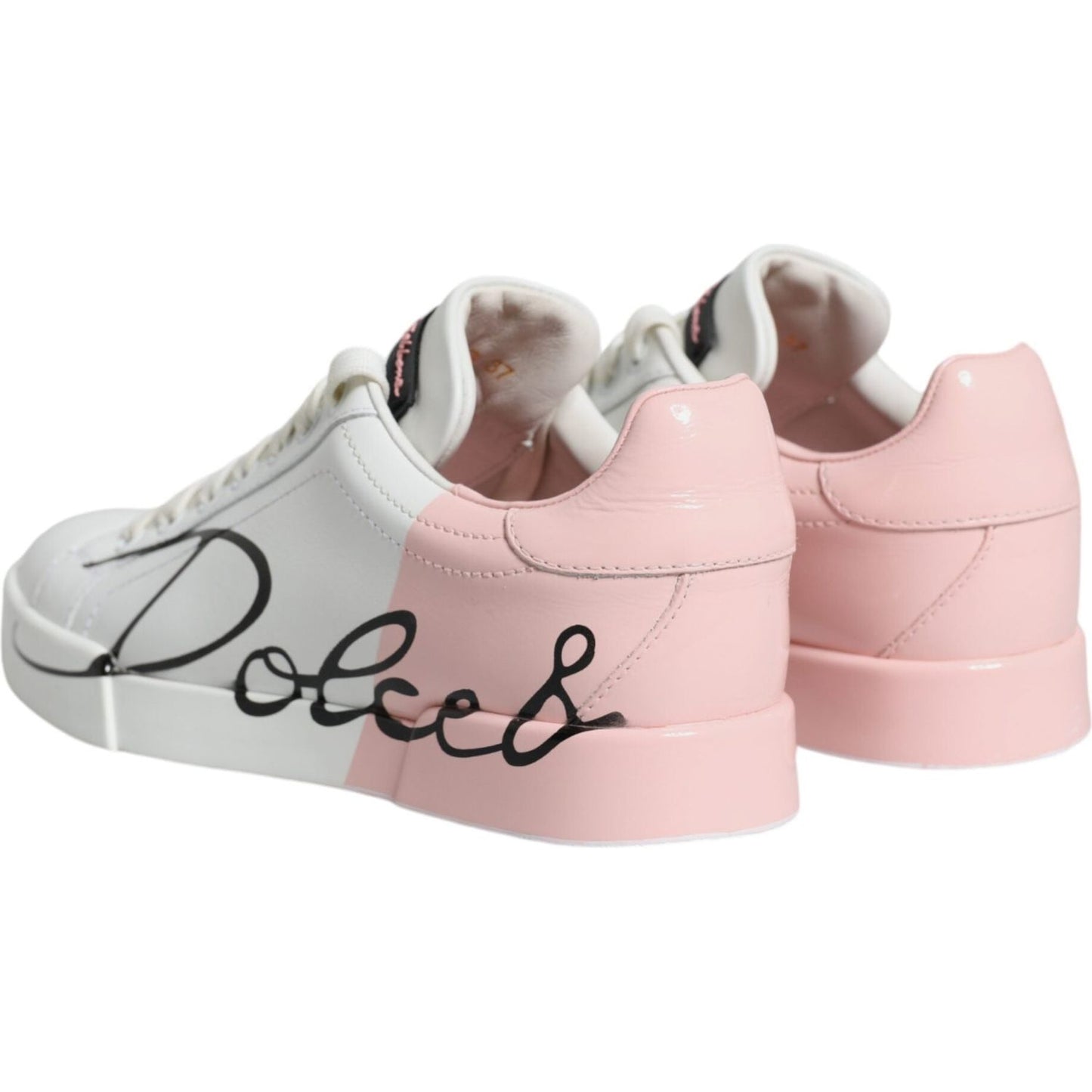 Dolce & Gabbana White Pink Portofino Low Top Sneakers Shoes Dolce & Gabbana