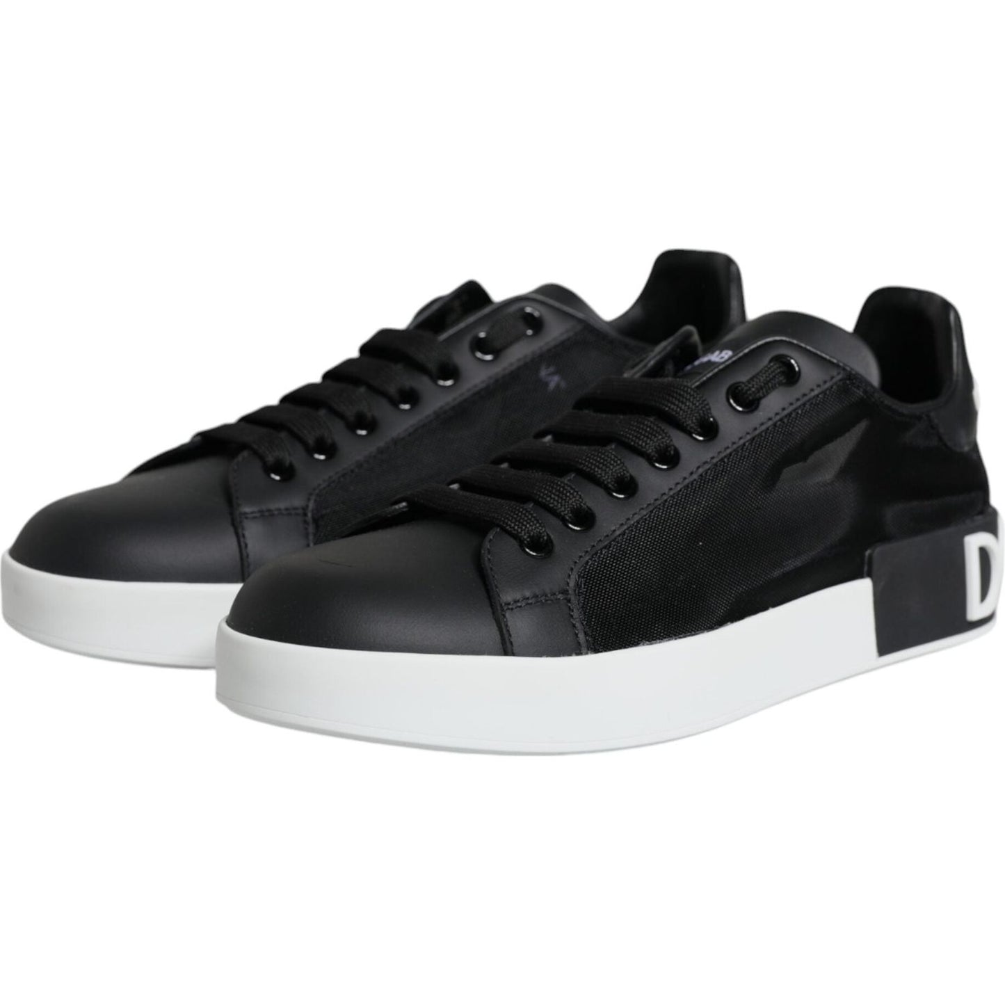 Dolce & Gabbana Black Calf Leather Portofino Sneakers Shoes Dolce & Gabbana