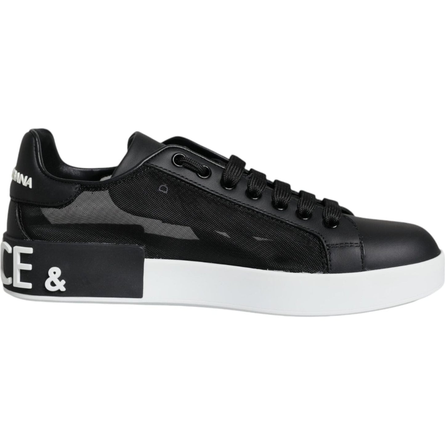 Dolce & Gabbana Black Calf Leather Portofino Sneakers Shoes Dolce & Gabbana