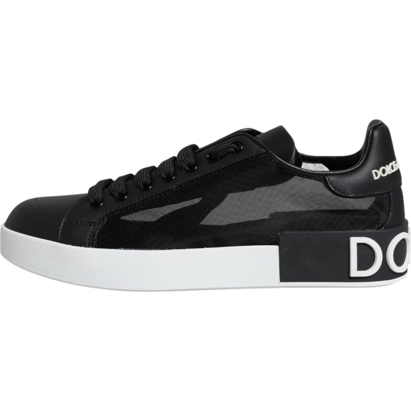 Dolce & Gabbana Black Calf Leather Portofino Sneakers Shoes Dolce & Gabbana