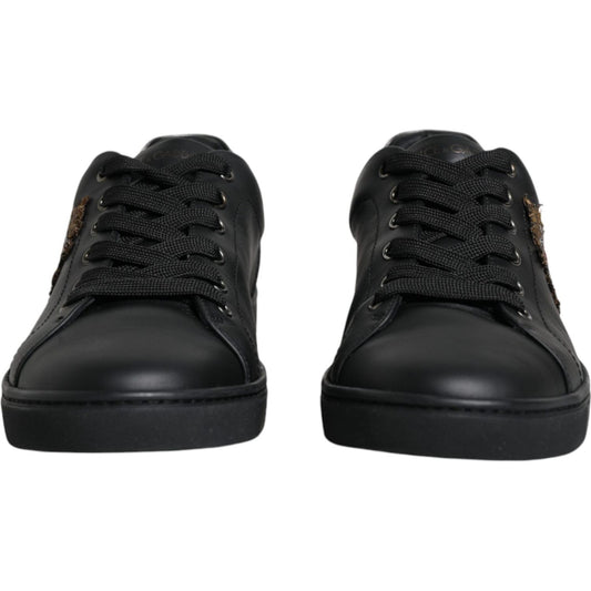 Dolce & Gabbana Black Leather Heart Embellished Sneakers Shoes