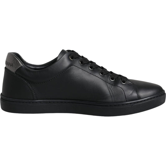 Dolce & Gabbana Black Leather Heart Embellished Sneakers Shoes