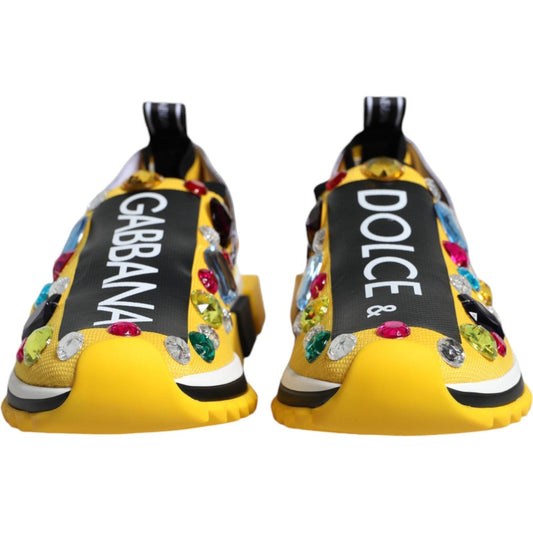 Dolce & Gabbana Yellow Sorrento Crystals Low Top Sneakers Shoes