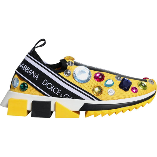 Dolce & Gabbana Yellow Sorrento Crystals Low Top Sneakers Shoes