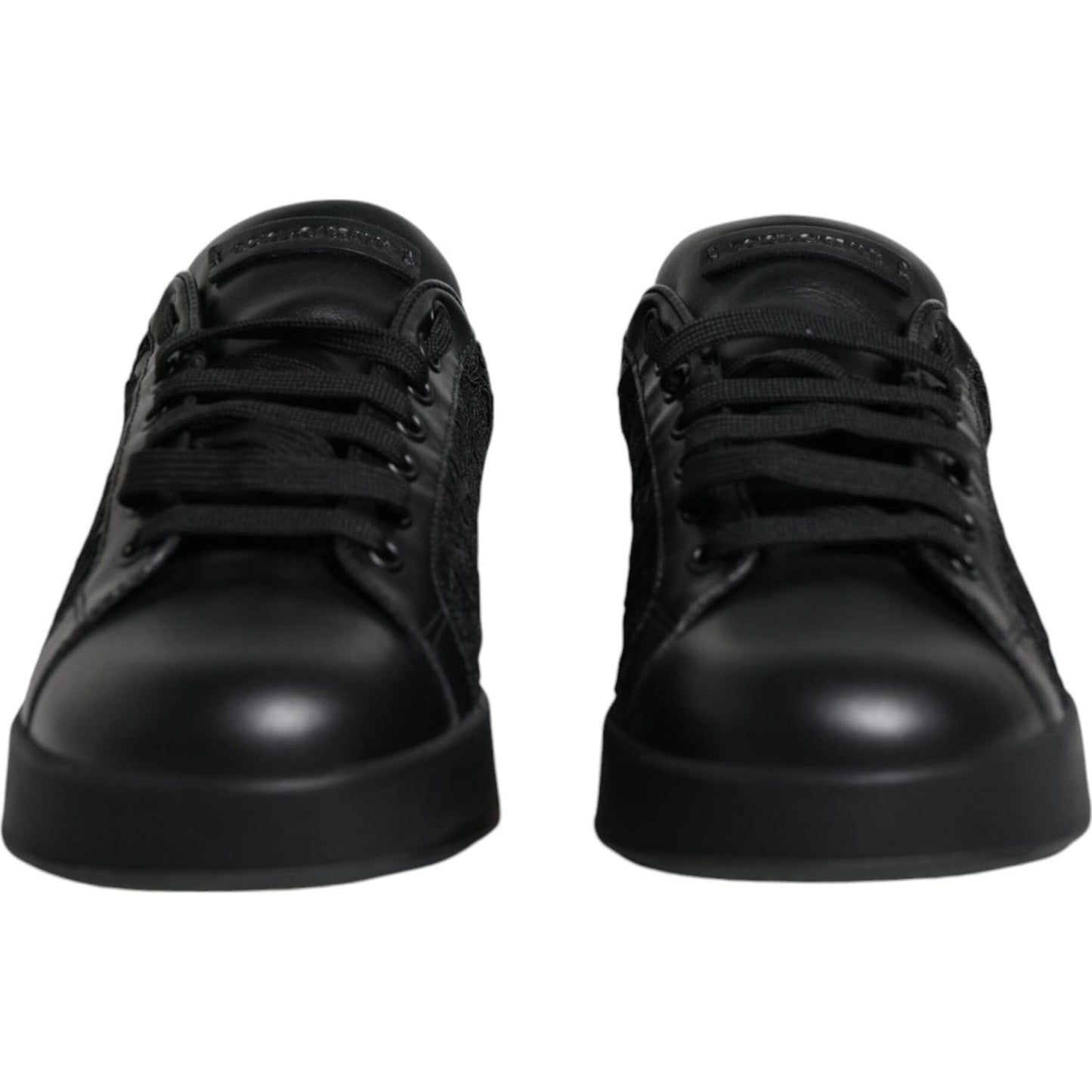 Dolce & Gabbana Black Lace Leather Low Top Sneakers Shoes Dolce & Gabbana