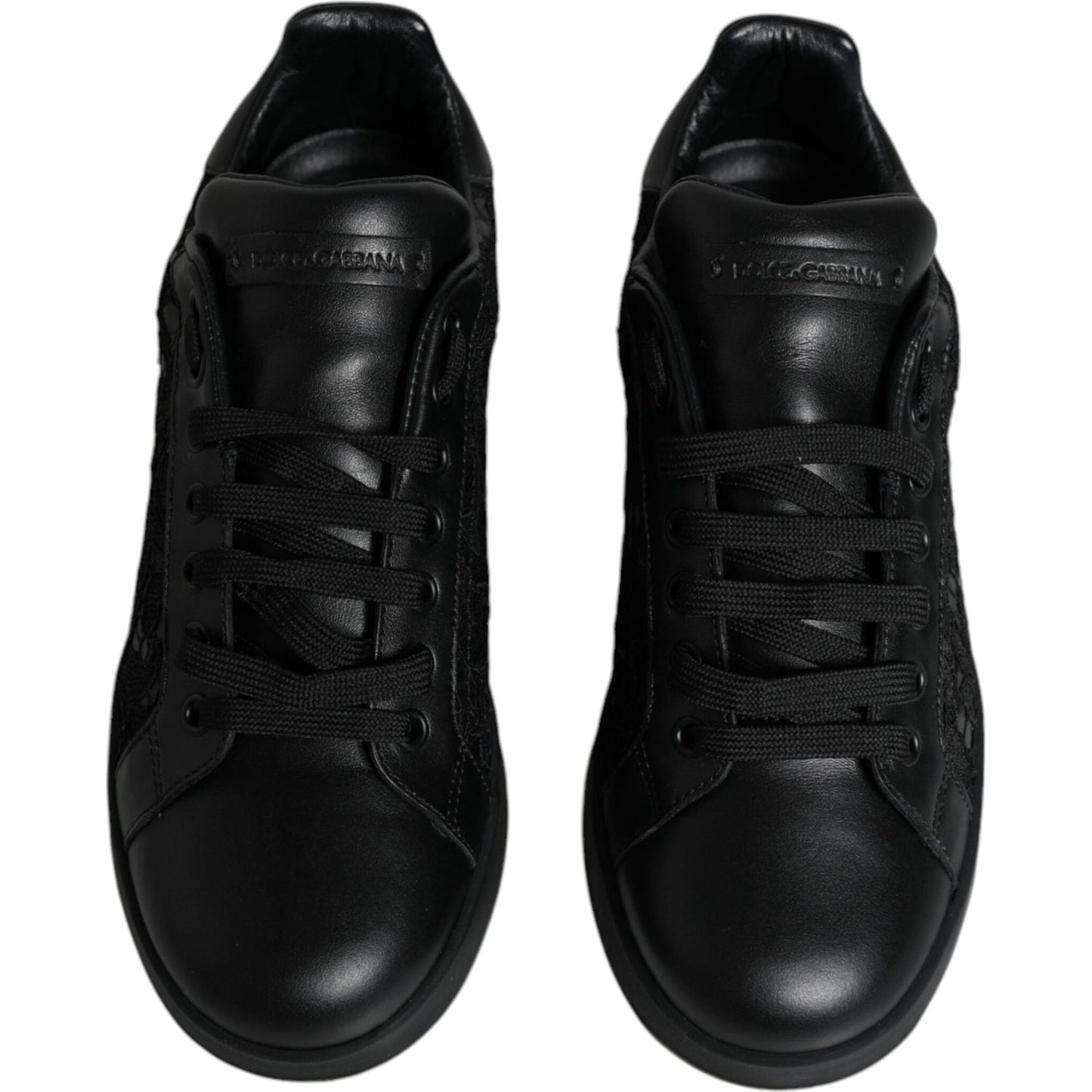 Dolce & Gabbana Black Lace Leather Low Top Sneakers Shoes Dolce & Gabbana