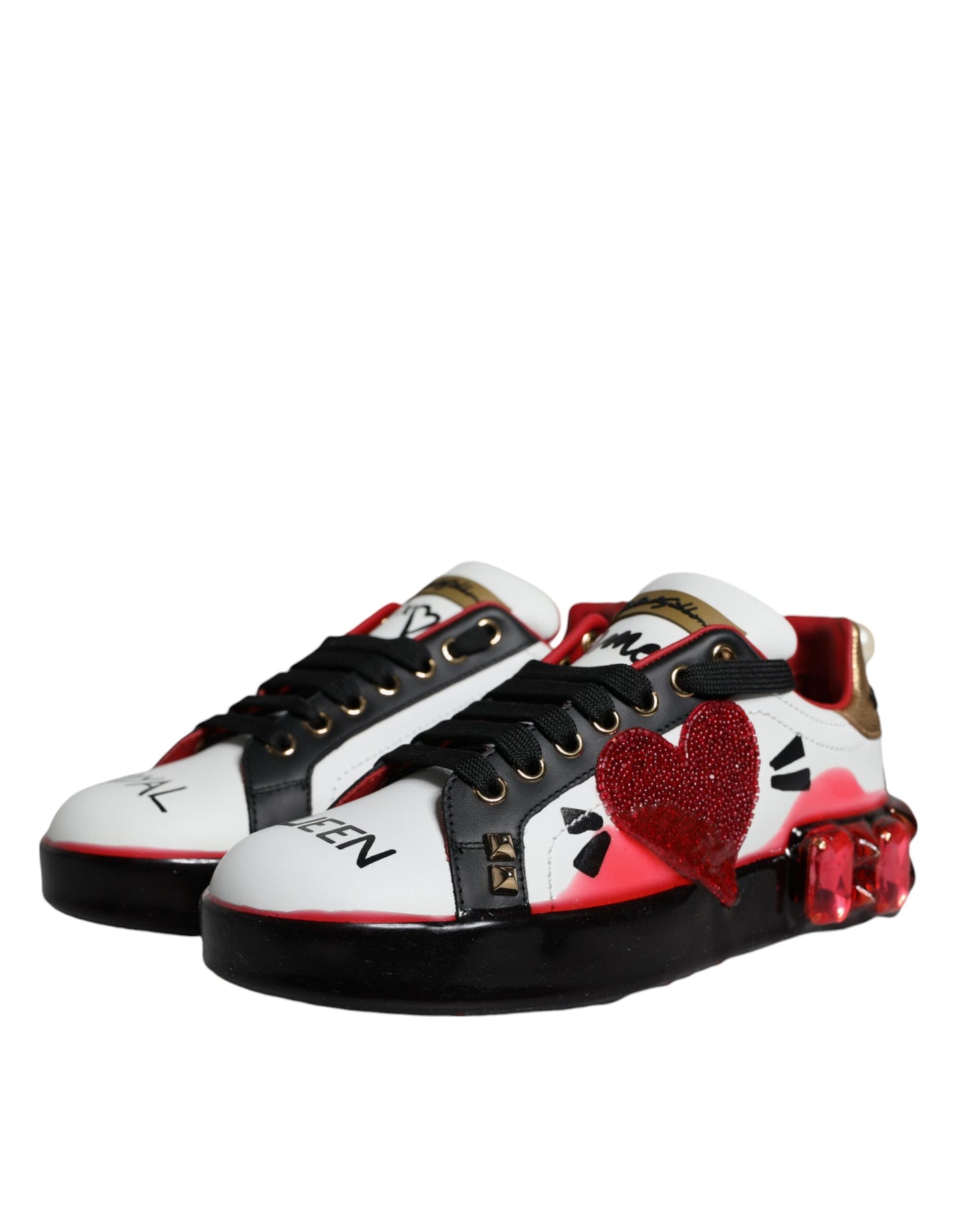 Dolce & Gabbana White Red Crystals Leather Portofino Sneakers Shoes Dolce & Gabbana