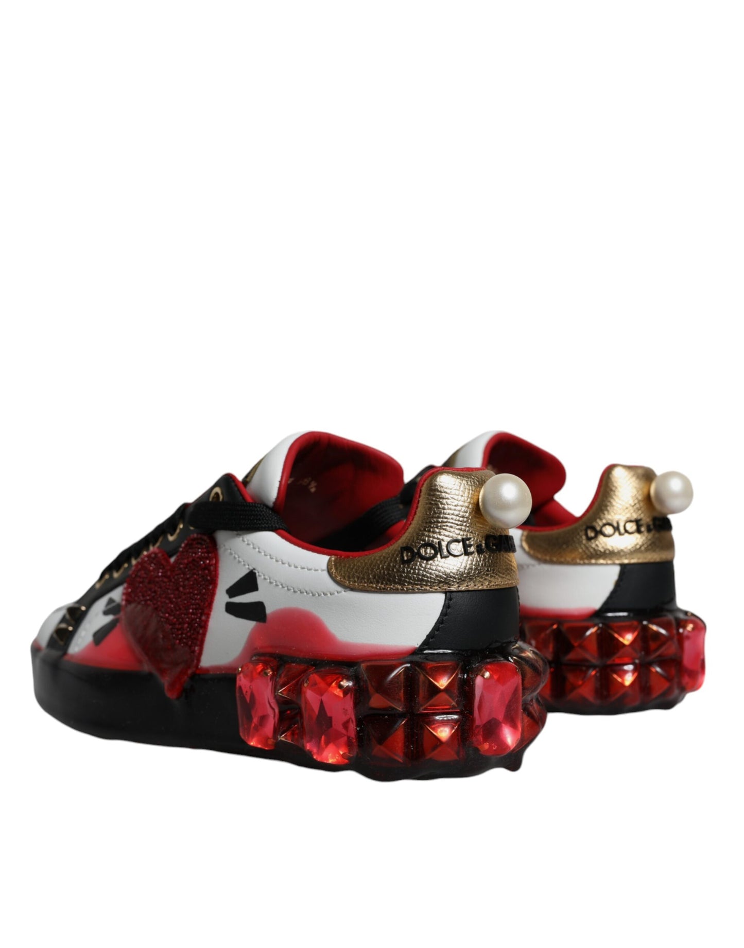 Dolce & Gabbana White Red Crystals Leather Portofino Sneakers Shoes Dolce & Gabbana