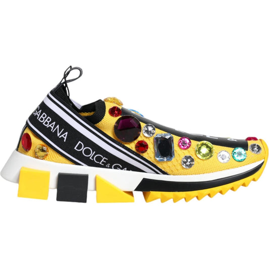 Dolce & Gabbana Yellow Sorrento Crystals Low Top Sneakers Shoes