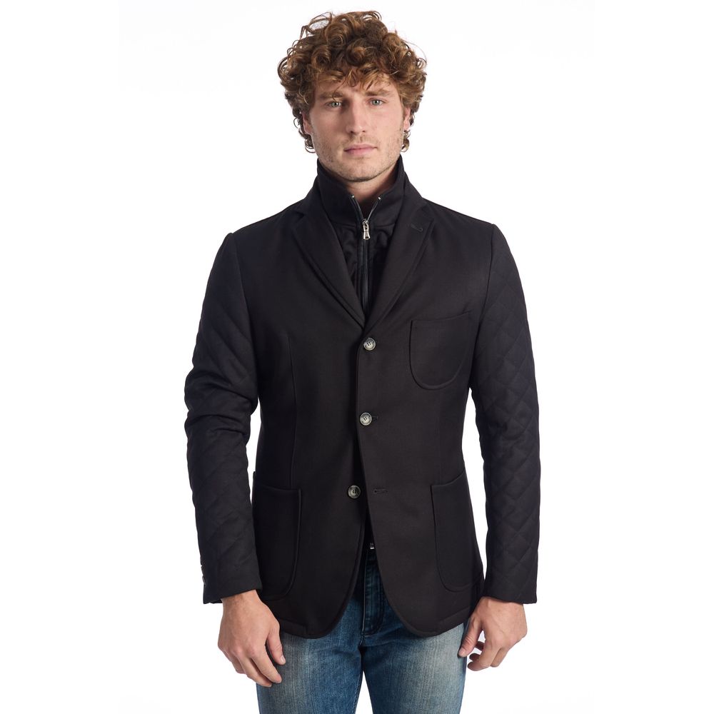 Roberto Pepe Luxury Black Wool Men Jacket Roberto Pepe Luxury