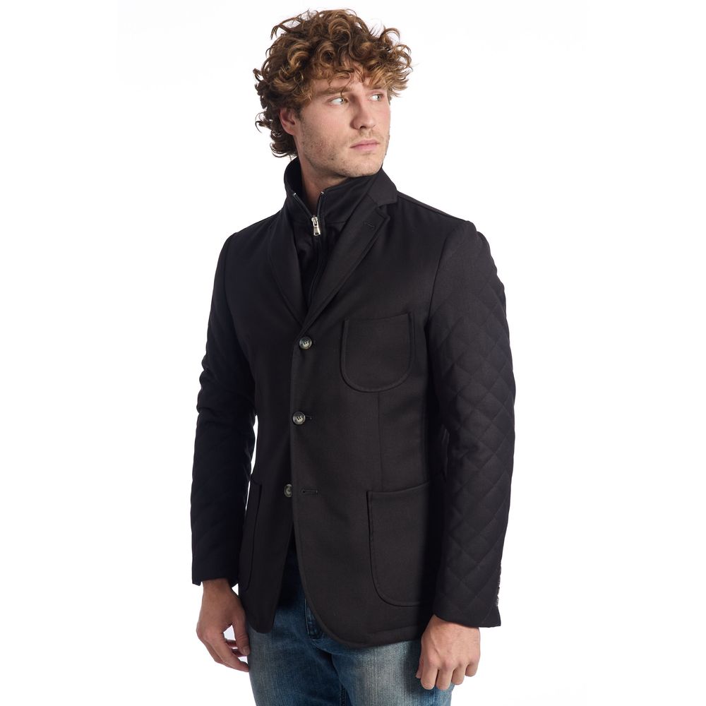 Roberto Pepe Luxury Black Wool Men Jacket Roberto Pepe Luxury