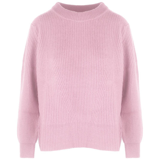 Malo Pink Cashmere Women Sweater with Ribbed Embroidery Malo