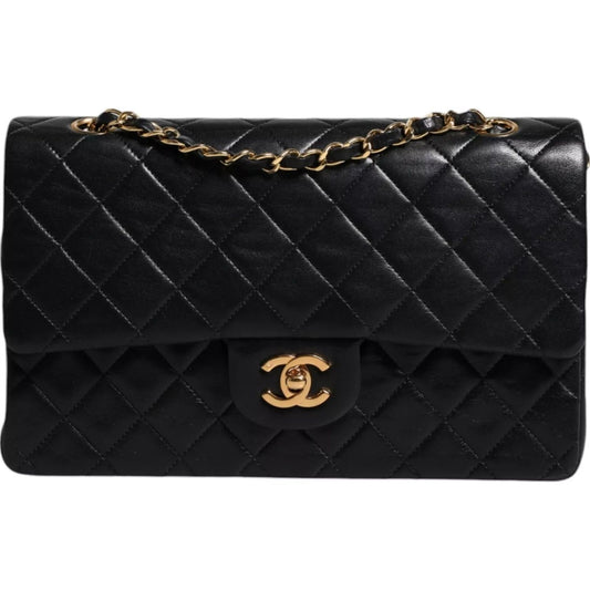 Chanel Black Lambskin Medium Classic Double Flap Quilted Gold Shoulder Bag