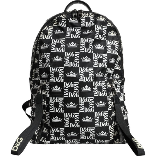 Dolce & Gabbana Black White DG Crown Logo Nylon Backpack Bag