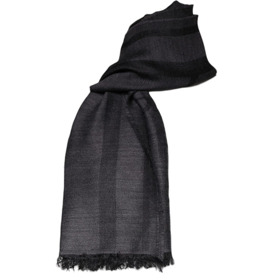 GF Ferre Dark Gray Wool Viscose Foulard Patterned Scarf