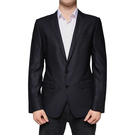 Dolce & Gabbana Dark Blue Wool Single Breasted Dress Coat Blazer Dolce & Gabbana