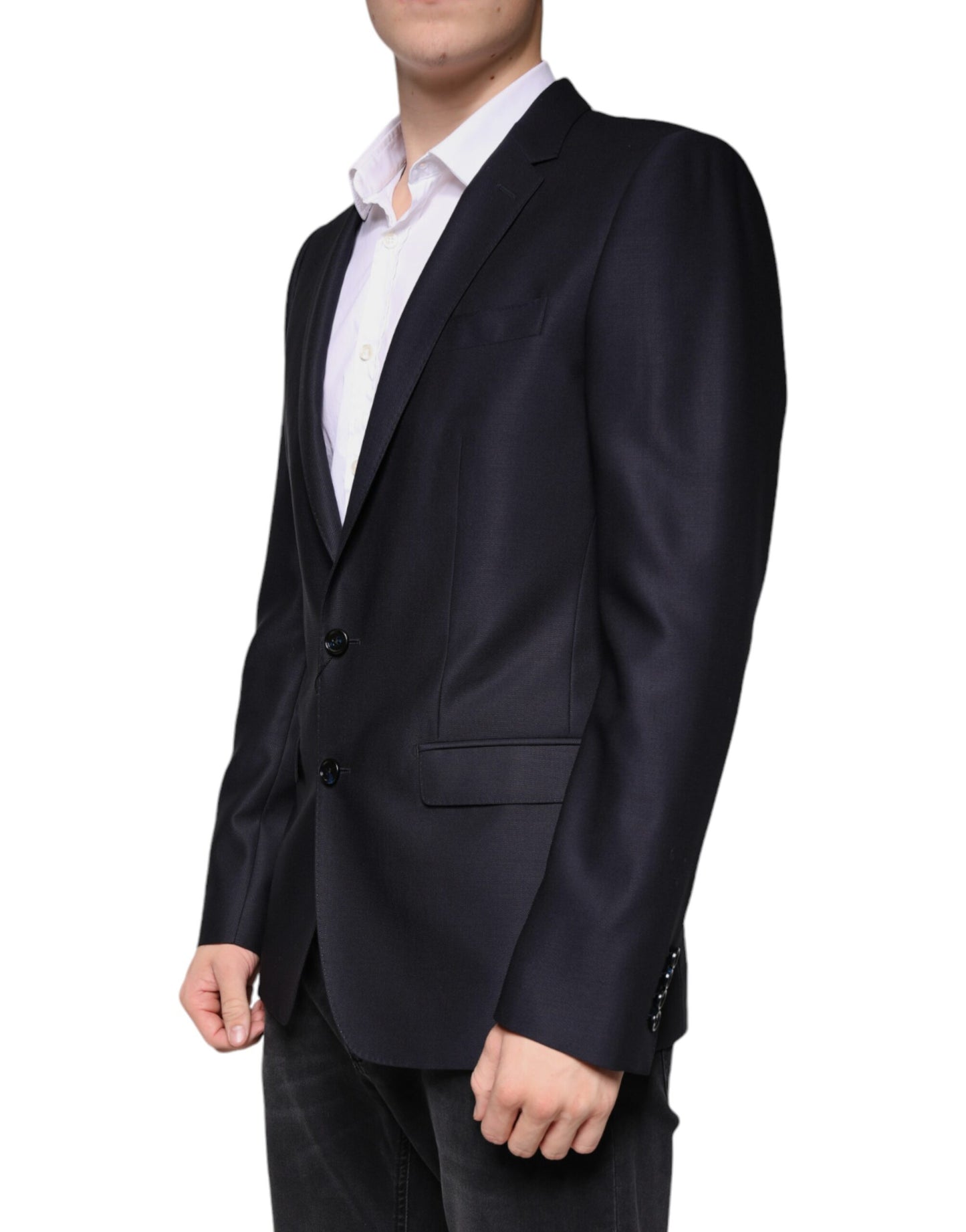 Dolce & Gabbana Dark Blue Wool Single Breasted Dress Coat Blazer Dolce & Gabbana