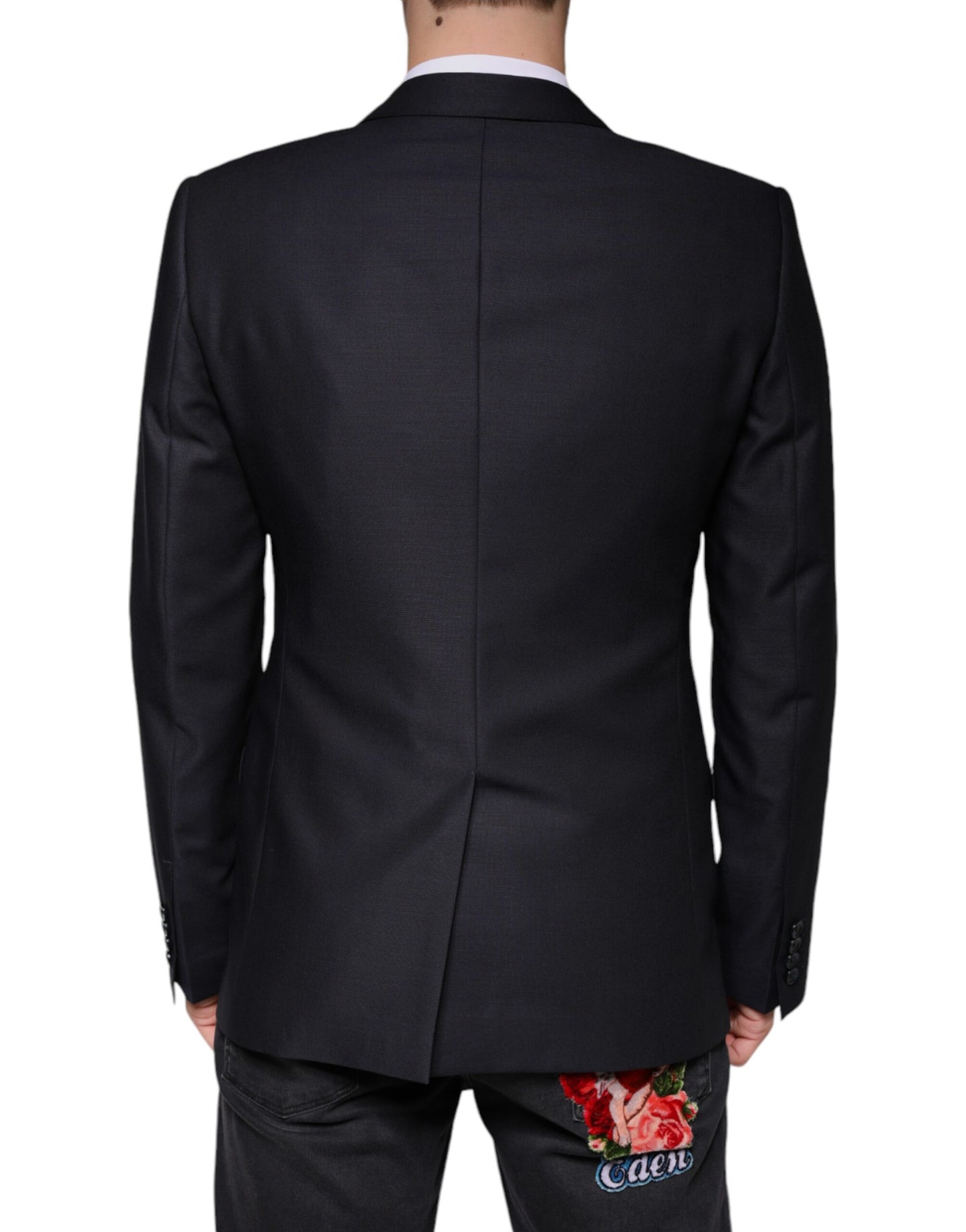 Dolce & Gabbana Dark Blue Wool Single Breasted Dress Coat Blazer Dolce & Gabbana