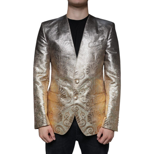 Dolce & Gabbana Gold Jacquard Single Breasted Dress Blazer Dolce & Gabbana