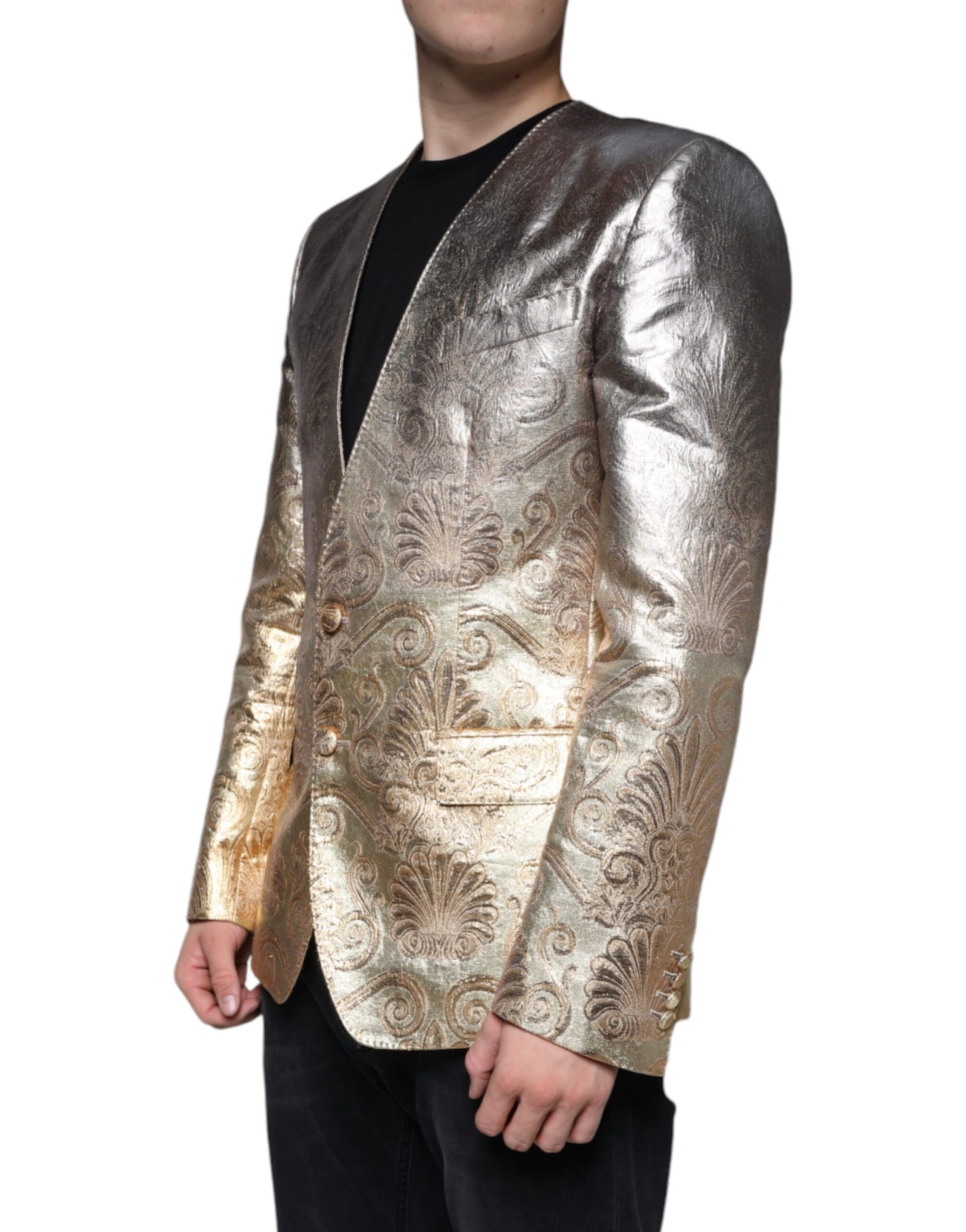 Dolce & Gabbana Gold Jacquard Single Breasted Dress Blazer Dolce & Gabbana