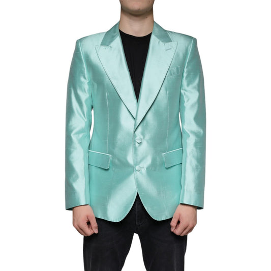 Dolce & Gabbana Mint Green Silk Single Breasted Coat Blazer