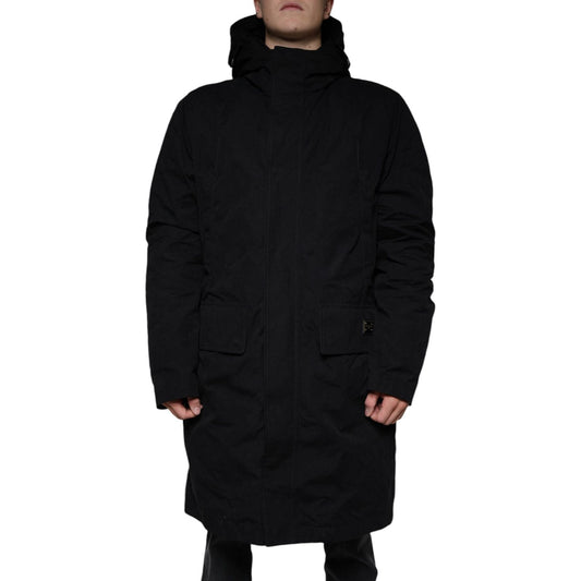 Dolce & Gabbana Black Hooded Parka Cotton Trench Coat Jacket Dolce & Gabbana