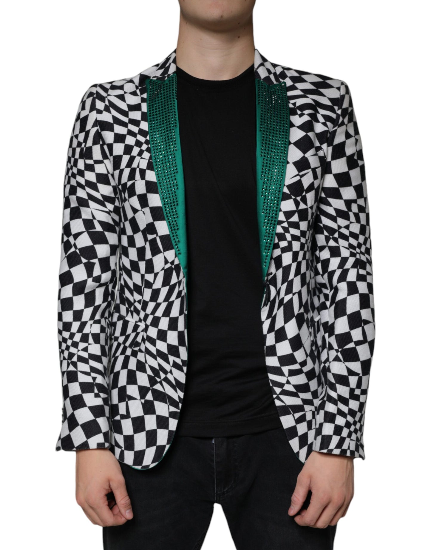 John Richmond Black White Checkered Crystal Single Breasted Blazer John Richmond