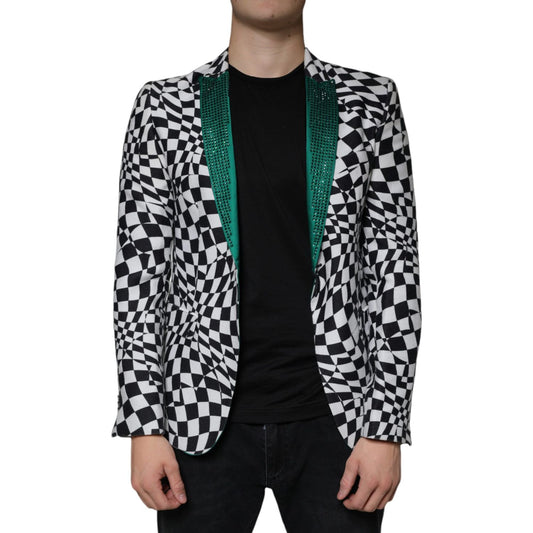 John Richmond Black White Checkered Crystal Single Breasted Blazer