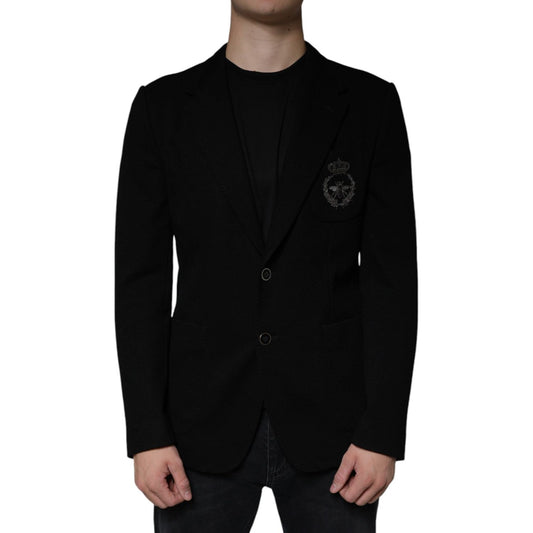 Dolce & Gabbana Black Crown Bee Single Breasted Coat Blazer