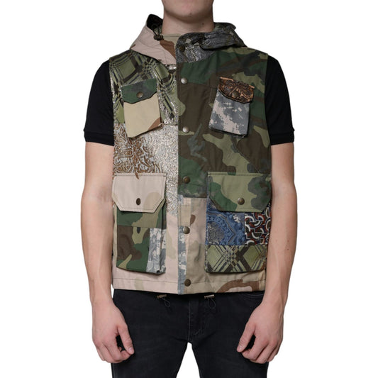 Dolce & Gabbana Multicolor Patchwork Hooded Vest Jacket