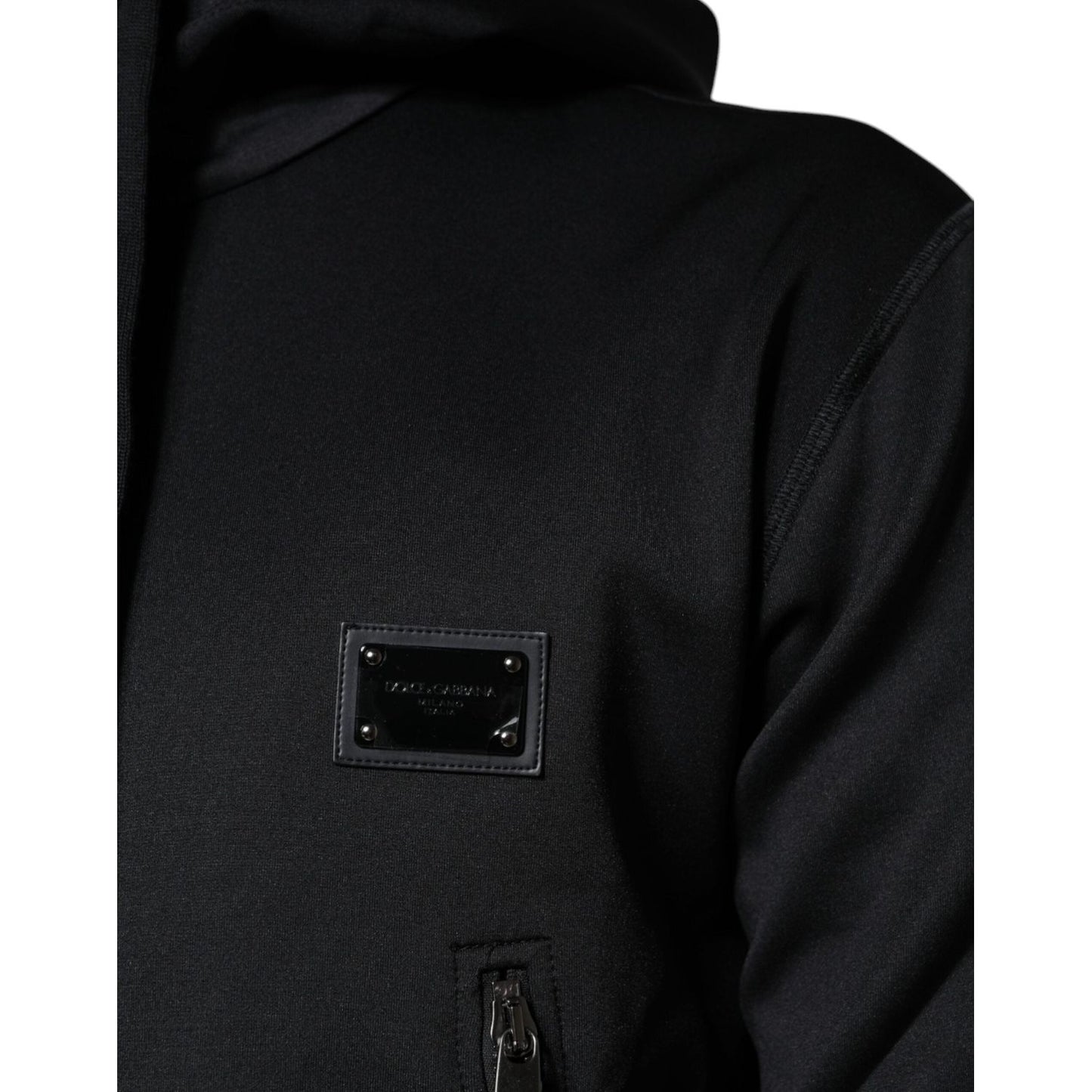 Dolce & Gabbana Black Hooded Logo Plaque Bomber Jacket Dolce & Gabbana