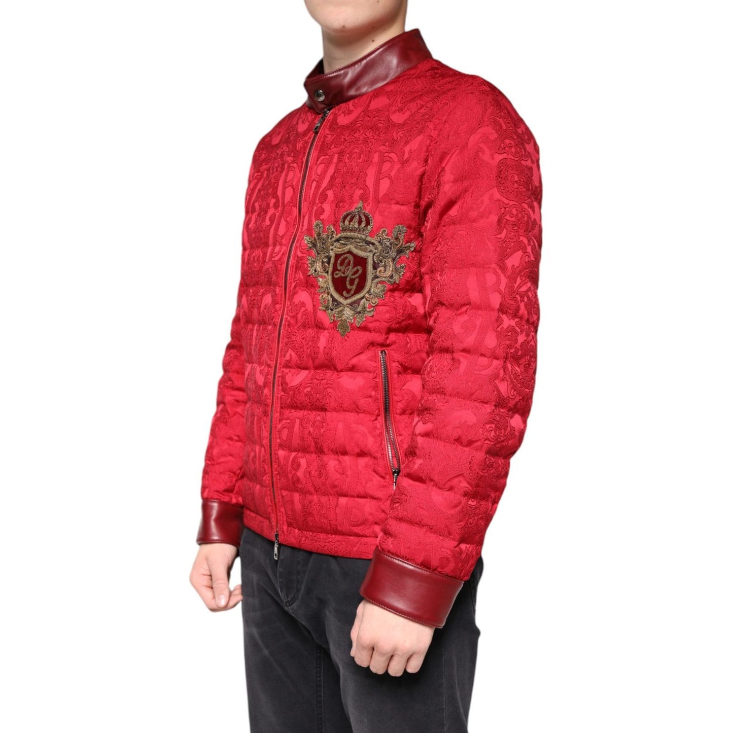 Dolce & Gabbana Red Quilted Bomber Gold Crown Logo Jacket Dolce & Gabbana